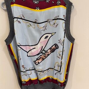 Marni Gray and Burgundy Bird Print Top